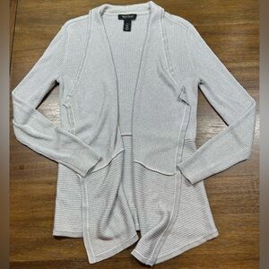 White House Black Market Size S Silver Sparkly Ribbed Open Front Long Cardigan